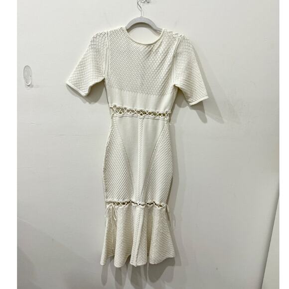 Jonathan Simkhai Short Sleeve Knit Cut Out Bodycon Midi Dress White Women's S - Picture 2 of 4